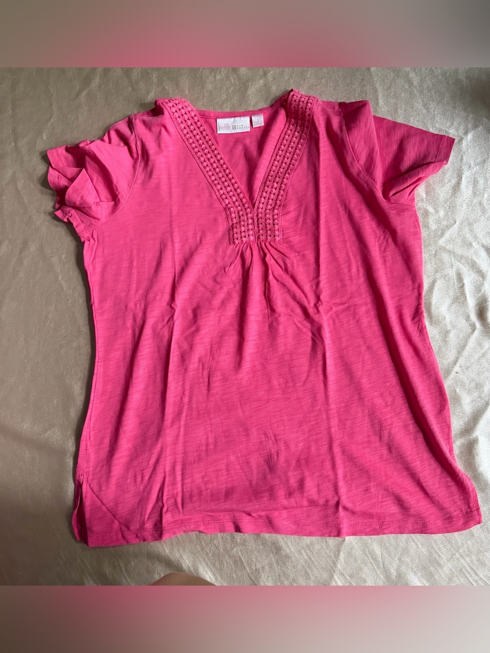 Belle by Kim Gravel Slub Knit Dot Trim Top Small A691753